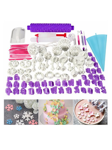 Ferramenta de decoração de bolos Sco Bolo de açúcar Massa de pastelaria DIY Rolete Conjunto de rolo de massa com 96 ferramentas de cozimento