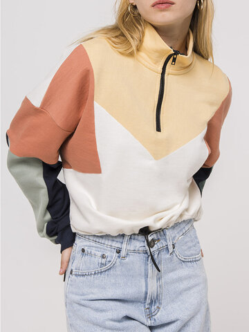 Contrast Color Zipper Sweatshirt