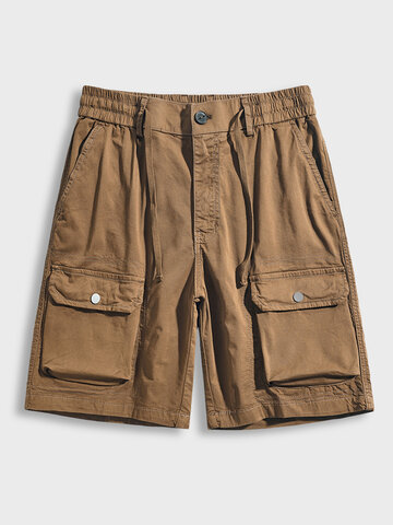 Solid Cargo Pocket Casual Shorts