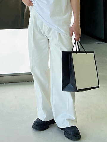 Solid Casual Straight Pants
