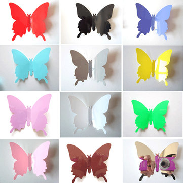 

12PCS 11 Colors 3D Glossy Butterfly Wall Sticker Fridge Magnet Art Applique Home Decor, Fruit green black yellow pink white red light purple coffee grey lavender