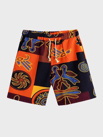 Ethnic Tribal Print Colorblock Shorts