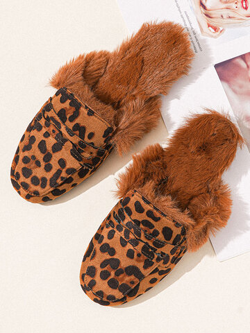 Fashion Leopard Warm Plush Outdoor Slippers