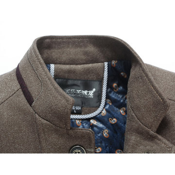 Men's Stylish Casual Business Woolen Chest Zipper Slim Fit Stand Collar  Jacket