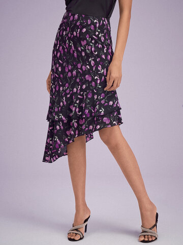 Асимметричная многоуровневая юбка с рюшами и цветочным принтом