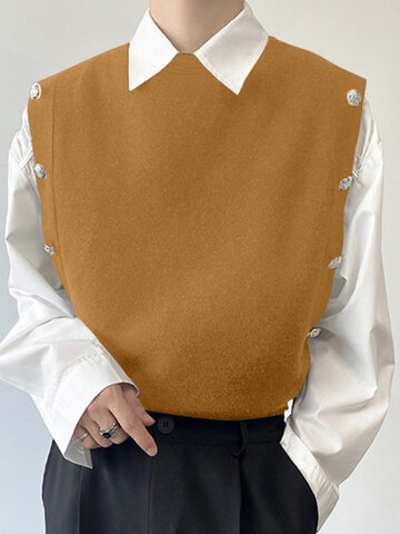 Сплошной цветной вязаный жилет-свитер