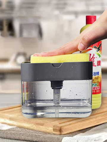 Presione Jabón Dispensador de fregadero de cocina con detergente doméstico Cepillo Prensador de ollas Tazón de lavado Lavaplatos Cepillo