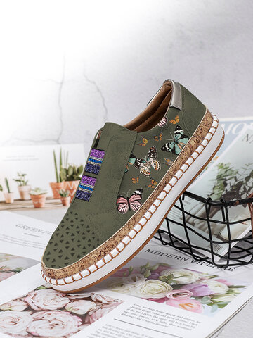 LOSTISY Butterfly Pattern Stitching Loafers Shoes
