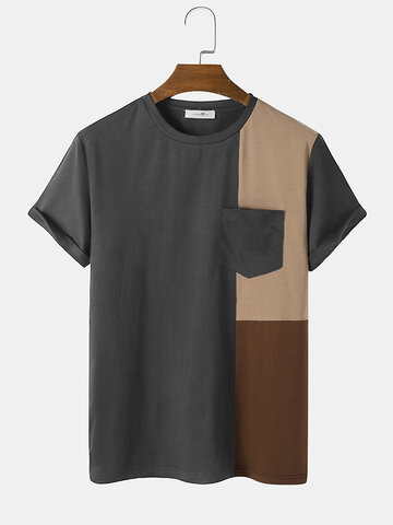 Tricolor Patchwork Pocket T-Shirt