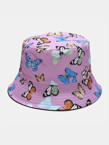 Women & Men Double-Sided Colorful Butterflies Pattern Sunshade Bucket Hat