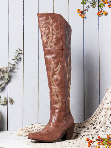 Tribal Pattern Knee High Riding Boots