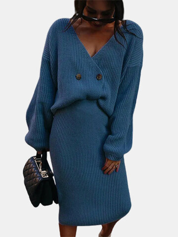 Button Midi Sweater Dress