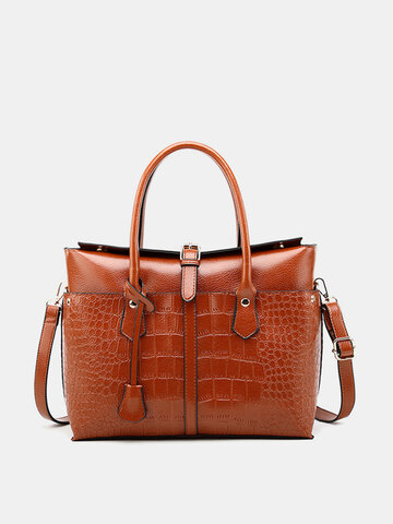 Crocodile Pattern Handbag Solid PU Leather Crossbody Bag