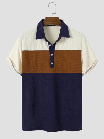Colorblock Button Corduroy Golf Shirts