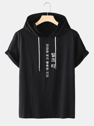 Korean Print Hooded T-Shirts