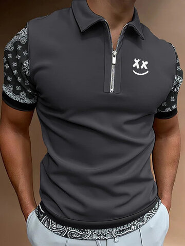 Camisas de golf con patchwork y estampado de sonrisa de Paisley