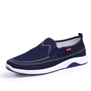 

Men Denim Respirável Elastic Panels Slip On Flat Casual Shoes, Dark blue light blue