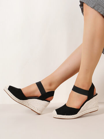 Closed Toe Wide Band Espadrille Wedges Sandals