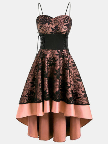 Asymmetrical Lace Patchwork Slip Dress