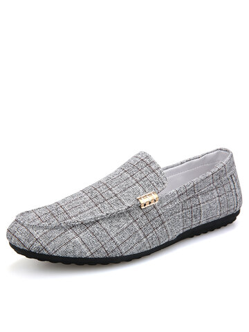 Men Plaid Canvas Comfy Soft Slip On Casual Loafers