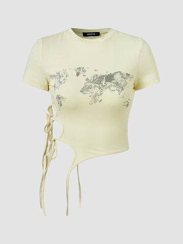 Random Dot Print Lace Up T-shirt