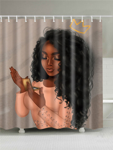 4 pcs/set African Americen Girl Shower Curtain Carpet Mat Set Art Afro Black Woman Frabic Waterproof Polyester Bath Curtain with Hooks For Bathroom Accessories Decor