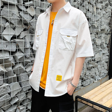 

Season New Men's Short-sleeved Shirt Slim Fashion Tide Youth Casual Solid Color Shirt Jacket Tops