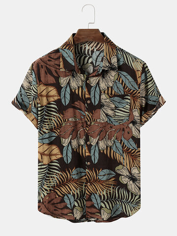 Tropical Plants Overlay Print Shirts