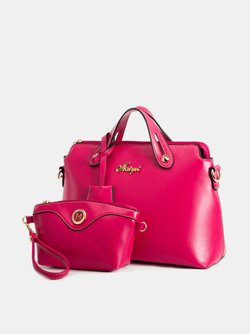 Women Stylish Elegant PU Leather 2PCS Handbag Clutch Pure Color Bags