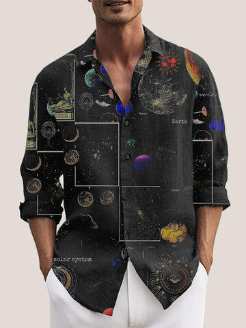 Galaxy Planet Print Casual Shirts
