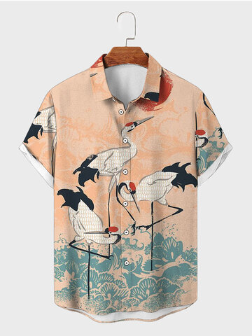 Chinese Crane Print Shirts