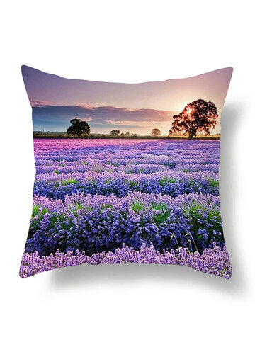 Throw Pillow Covers Oil Painting Lavender Purple Flowers Decorative Pillow Cases Home Decor Square 18x18 Inches Cotton Linen Pillowcases