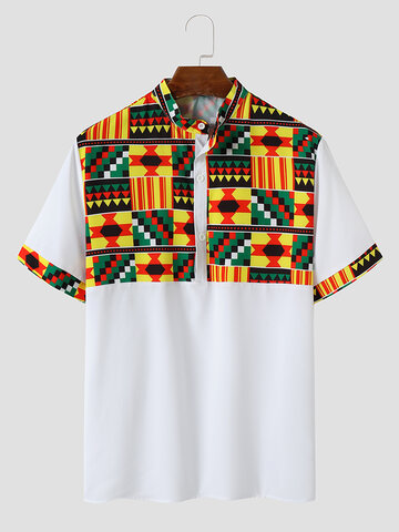 Colorful Geo Patchwork Henley Shirts