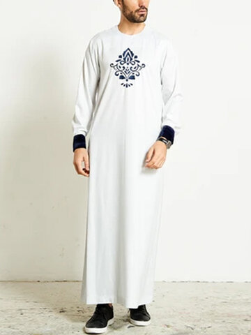 Plus Size Print Contrast Cuff Kaftan Robe
