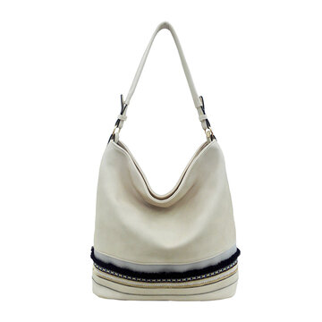 Women PU Leather Bucket Bag Large Capacity Tote Handbag