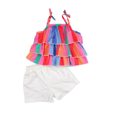 

Girls Rainbow Sling Shorts Set For 1-7Y