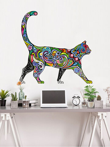 Colorful Cat Pattern Self-adhesive Bedroom Living Room Sticker Wall Art Home Decor
