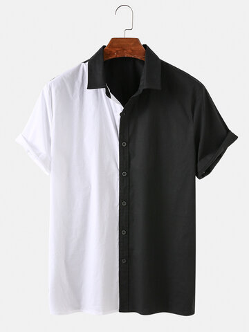 Asymmetric Black & White Stitching Shirt
