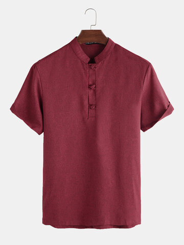 Solidd Chinese Button V-Ausschnitt Henley-Hemd
