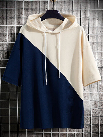 Color Block Patchwork Hooded T-Shirts