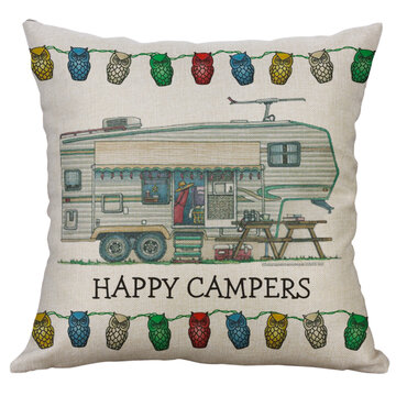 

Campers Car Pattern Printed Holiday Style Pillowcase, White