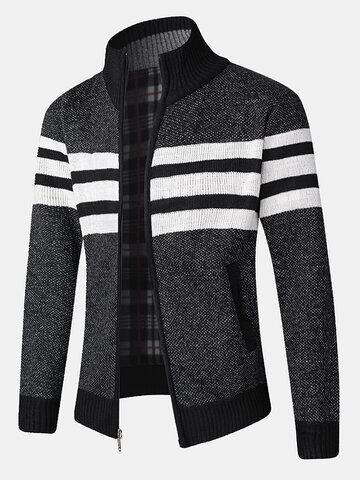 Knitted Stripe Zip Front Cardigans