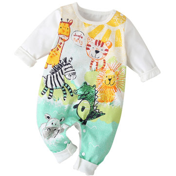 Baby Cartoon Print Rompers For 0-18M