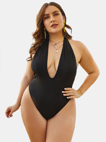 Halter Plunge Backless Sexy One Piece
