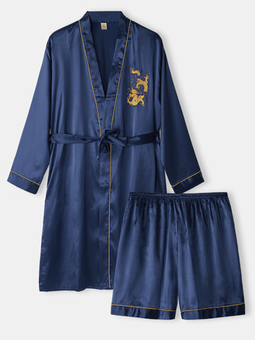 Faux Silk Dragon Embroidered Robe