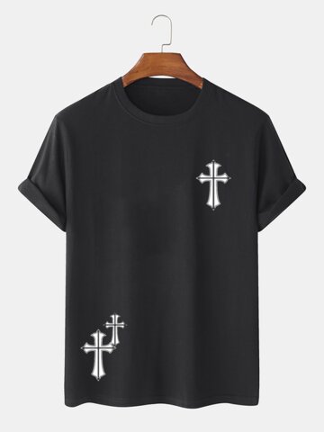 Cross Print Casual T-Shirts