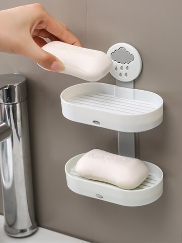 Double-Layer Soap Box Without Punching Home Wall-Mounted Bathroom Drain Soap Box Tet Soap Storage Box