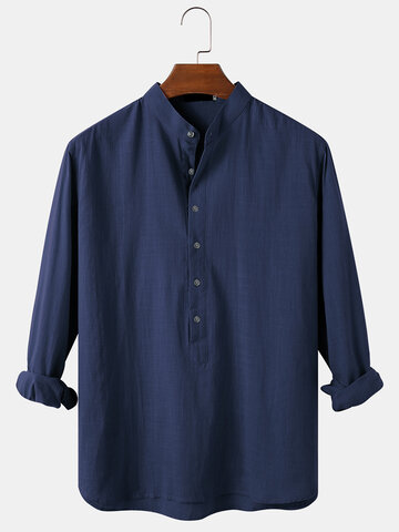 Solid Color Cotton Henley Shirts