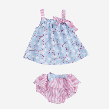 Baby Flower Striped Print Set For 6-24M