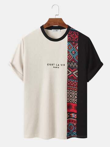Letter Ethnic Asymmetric Print T-Shirts